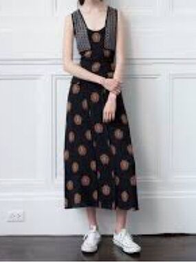 A.L.C. 100% Silk Black & Brown Medallion Print Sleeveless Midi Dress Sz 10